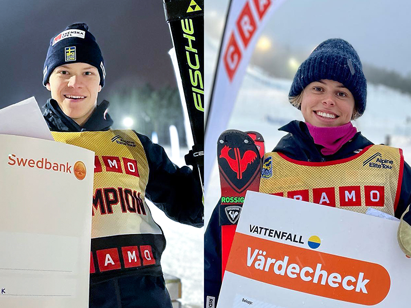 Axel Lindqvist och Liv Ceder vann dubbla segrar under Alpine Elite Tour i Sundsvall 7-8 januari 2023.