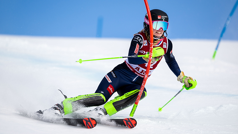 Sara Rask tog brons i damernas slalom på Universiaden i Lake Placid 2023.