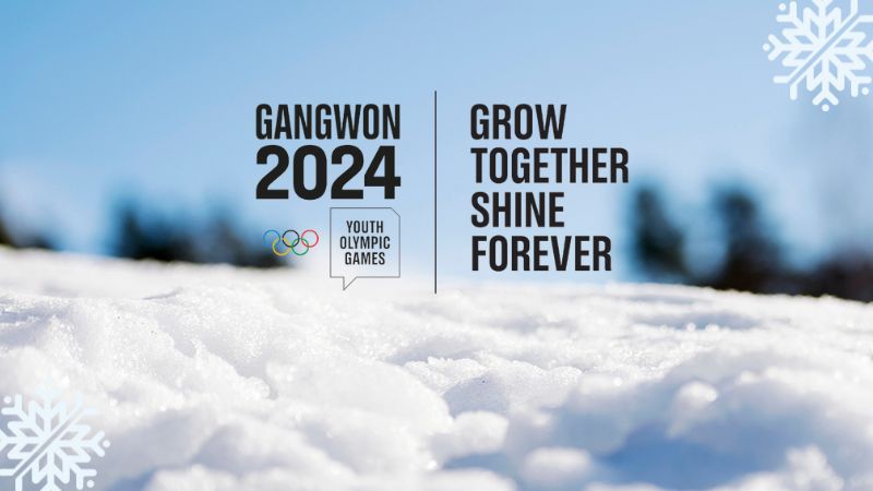 Logotypen för världsungdoms-OS, i bakgrunden snö. Foto: Bildbyrån.
