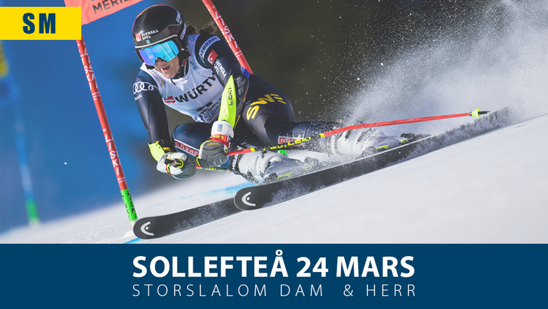 Svenska mästerskapen i storslalom avgörs i Sollefteå 24 mars 2023. Klicka på bilden för att komma till livesändningen.
