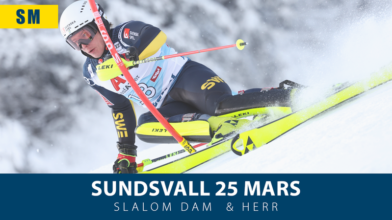 Alpina SM i slalom genomförs i Sundsvall 25 mars 2023. Klicka på bilden för att komma till livesändningen.